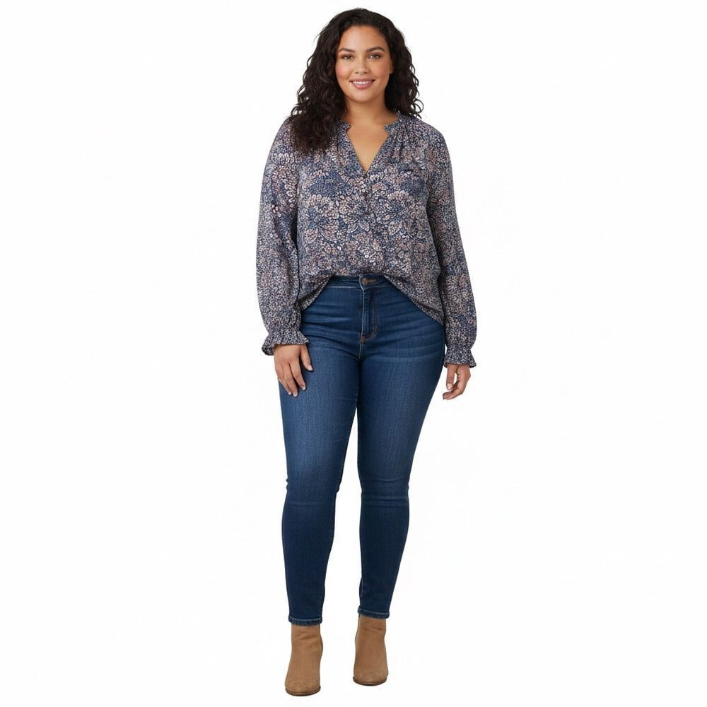 Maeve by Anthropology Blue Mosaic Floral Colette Long Sleeves Peasant Blouse - Picture 6 of 6